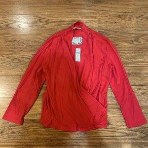 NWT MAEVE ANTHROPOLOGIE Curran Coral Faux Wrap Shirt Medium